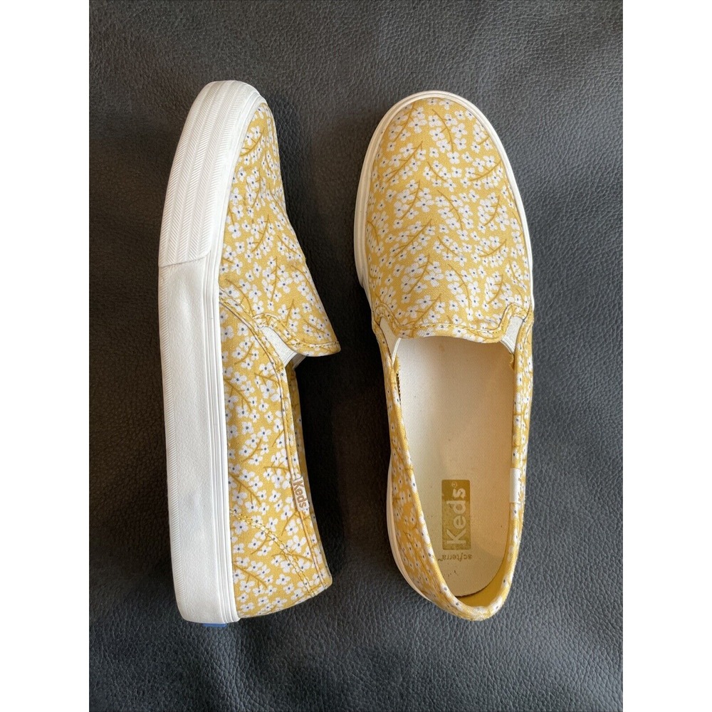 Keds Double Decker Yellow Floral Sneakers Slip In Shoes Sz 9.5
